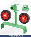 Adjustable String Trimmer Support Wheel Attachment For 26mm And 28mm Poles ergonomic pulley roller with red wheels and green frame.