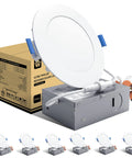 Six Pack Ultra Thin 4 Inch LED Recessed Lights 5000K Cool White 9W 750 Lumens ETL Energy Star Certified in packaging