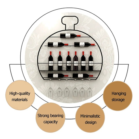 Badass Rock Solid Heavy Duty Wall Wine Rack With Rust Proof Iron Construction Stemware Holder And Spacious Floating Bar Shelf mounted with wine bottles and glasses.