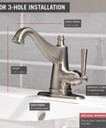 Single Hole Bathroom Faucet In SpotShield Brushed Nickel With Drain Assembly And Worry Free Drain Catch, 1 or 3-hole installation view