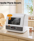 Compact Countertop Dishwasher Featuring Three Wash Modes Quick Standard And Intensive Plus Built In Fruit Washer on kitchen counter.