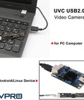 8MP USB Webcam With Microphone Autofocus For PC, Laptop And Laser Engravers, Plug And Play Camera Module For Lightburn Windows Mac Linux Android, High Def, Compact Design, Great For Vision Projects shown connected to laptop and devices.