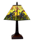 Vintage Tiffany Style Floral Glass Table Lamp With White Stained Glass And Colorful Jewels, 15 Inch Tall Nightstand Light