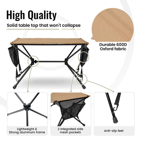 Ultralight Foldable Camping Table With Quick Setup, Sturdy And Stable Build Weighing Only 2.4 Lbs, showing materials and features