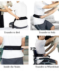 Gait Transfer Belt For Seniors With Three Handles And Quick Release Buckle used for transfers in various settings, black.