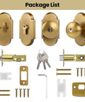 Antique Brass Door Knob With Deadbolt, Keyed Alike Exterior Lock Set, zinc alloy hardware, full package contents