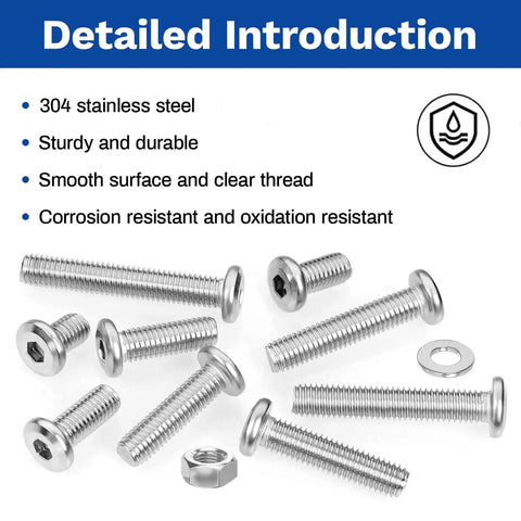 30Pcs M5 x 12mm Flat Head Hex Socket Cap Screws Set 304 Stainless Steel Fully Threaded Bolts With Hex Key And Screwdriver Bit
