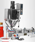 Heavy Duty Pneumatic Filling Machine With Heating Mixer And Single Nozzle, stainless steel bottle filler with hopper and liquid.