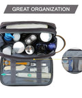 Open Canvas Travel Toiletry Bag For Men With Elastic Band Dopp Kit Water Resistant Organizer showing grooming essentials neatly sorted