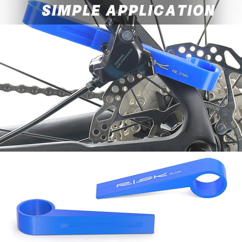 Bike Piston Press Tool For Disc Brakes, Brake Pad Spreader For Shimano And Other Brand Calipers shown installed on disc brake.