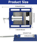Built Like A Tank 4 Inch Drill Press Vise With Slotted Cast Iron Base and Precision Steel Jaw Plates, showing dimensions and design.