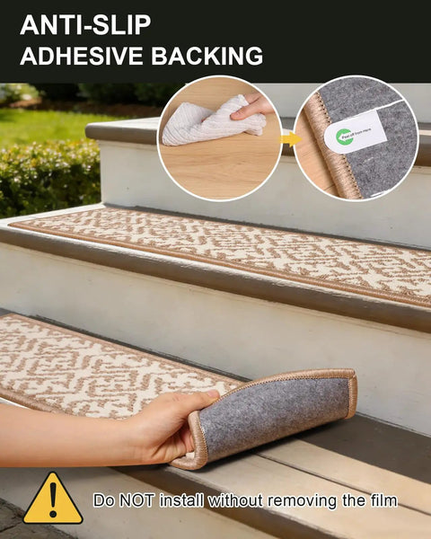 Non Slip Stair Treads Tape Set Of 15 7 By 30 Inches For Indoor Outdoor Steps showing adhesive backing installation