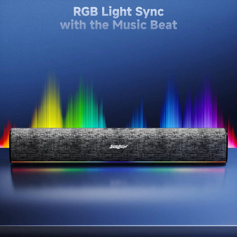 Bluetooth Computer Speakers With Dynamic LED Light For Desktop And Laptop Monitors featuring synchronized RGB lighting.