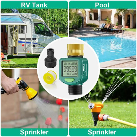 Water Flow Meter With 180 Degree Flip Screen For Outdoor Garden Hose RV And Irrigation, Brass Inlet, Waterproof LCD Display