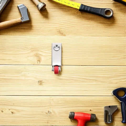 Heavy Duty Sliding Door Wheel With Anti Droop Roller And Mounting Hardware on wooden surface among tools.
