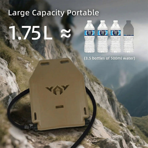 1.75L Hydration Panel For Vests With Leakproof Reservoir, 105cm Detachable Tube, shown with water bottle comparison