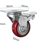 heavy-duty locking caster wheels with brakes, 3-inch size, steel and red polyurethane, 2200 lb total capacity, smooth rolling