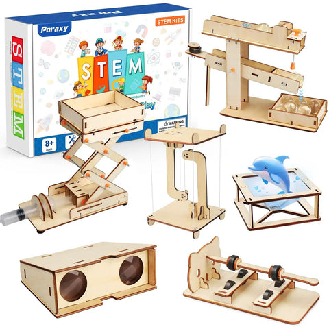 6 In 1 STEM Kit For Kids Ages 6-13 featuring wooden science projects and puzzles, includes 3D builds and educational experiments box