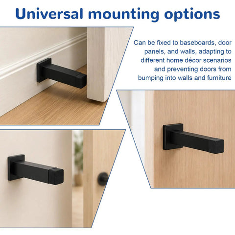 3 Pack Door Stoppers With Rubber Tips Door Bumpers Wall Protectors Prevent Doorknobs From Slamming Into Walls Includes Screws And Expansion Tubes For Easy Install Indoor Door Protection mounted on door and baseboard