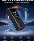Portable Tire Inflator Air Compressor With 150 PSI Cordless Convenience On The Go USB Output Dual Power displayed on futuristic background