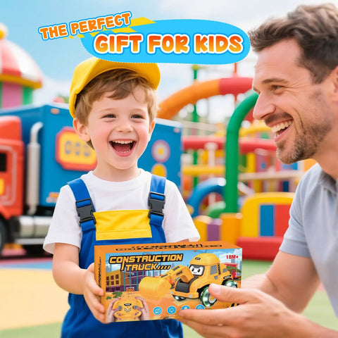 Child holding Remote Control Excavator Toy With Flashing Light Wheels For Toddlers Ages 2 To 6 USB Rechargeable Construction Vehicle Gift