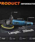 Powerful 1600W Buffer Polisher For Cars, 6 Inch Or 7 Inch Rotary Waxer with detachable handle and ergonomic design.