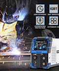 135 Amp Multi Process Welder for Mig Tig Stick with 110V Power, Flux Core Inverter showcased during welding operation
