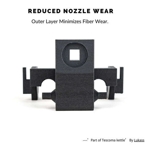 Fibreheart PPA CF Core Black 25 Percent Carbon Fiber Core Concentrated 3D Printer Filament component, showcasing reduced nozzle wear.