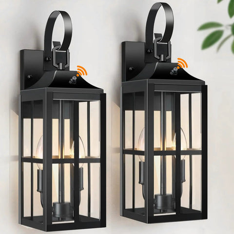 Bdrofn 2 Pack 19" Large Outside Modern Wall Sconce Light Fixture Dusk to Dawn, Industrial Porch Light Wall Mount with Glass, Waterproof Farmhouse Exterior Lamp Lighting Bulbs Included