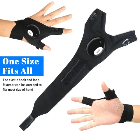 Led Flashlight Gloves Hands Free Light For Camping Fishing DIY Repairs Waterproof Black with adjustable strap