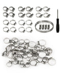 All In One 45 Piece Hose Clamp Kit With One Quarter Inch To One And One Eighth Inch Adjustable Stainless Steel Clamps, Worm Gear
