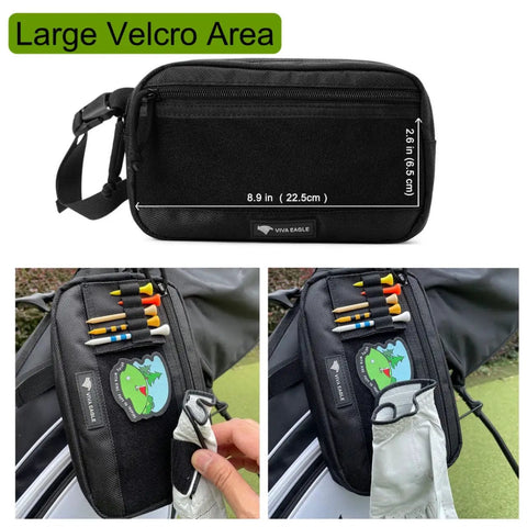 Go To Golf Pouch Bag For Balls And Valuables With Hook And Loop Front Panel Detachable Tee Holder And Motivation Patches
