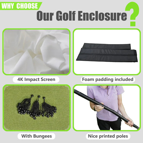 Indoor Golf Simulator Enclosure With Impact Screen For Home Or Garage, Easy Setup Golf Cage For Practice And Training components