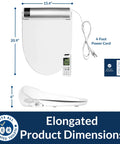 Straight Up Luxe Electric Bidet Toilet Seat With Super Comfy Heated Seat showing dimensions 20.9" x 15.4" and remote control.