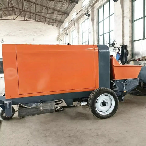 Beast Mode Portable Concrete Mixer Pump Integrated Cement Blending Unit Heavy Duty Build, side view in workshop.