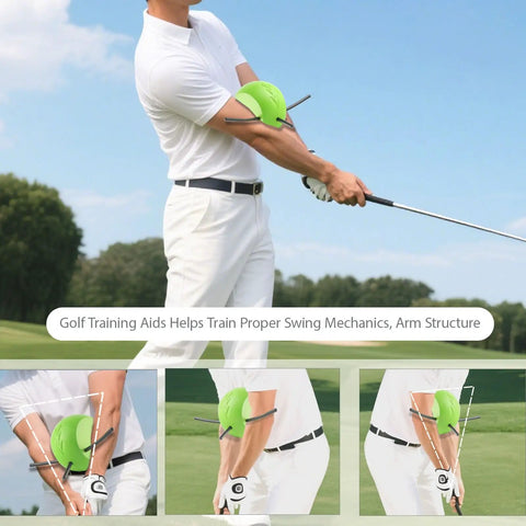Golfer using Connector Golf Swing Trainer For Posture Correction And Smooth Mechanics on green field