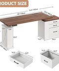 Farmhouse Electric Standing Desk 75.5 Inch With Drawers And Storage Adjustable Height Sit Stand Computer Office Desk measurements and design details