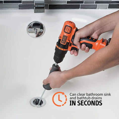 Drill Powered Tub And Sink Snake Auger Clog Remover for Bathroom Drains, 42 Inch Stainless Steel Hair Buster in Bathtub.