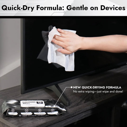Air Jungles electronic wipes screen cleaner, 70-count, extra-large 8x10 in, hand wiping TV screen