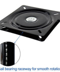 Beefy 13 Inch Lazy Susan Hardware Turntable Bearings with zinc plate, black square swivel, highlighting ball bearing raceway