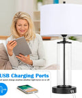 Touch Control Bedside Lamps With 2 USB Ports 3 Way Dimmable LED Table Lamps Set Of 2 illuminated beside woman on sofa