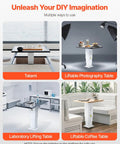 Image of VEVOR Electric Lifting Column System showcasing uses: tatami, photography, laboratory, and coffee table setups.
