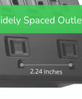 Close-up of 8 Outlet Power Strip With USB Charging Ports And 2630 Joules Surge Protector showing 2.24-inch spaced outlets