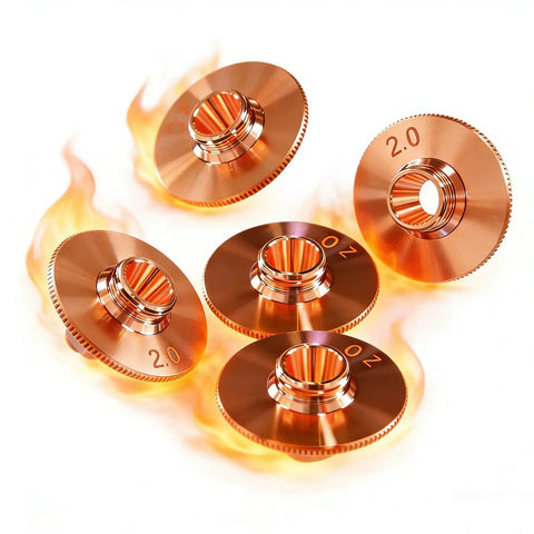 Single Layer Copper Fiber Laser Cutting Nozzle 28mm Diameter, 15mm Height, M11 2.0 Caliber, 5 Pcs Pro Grade Replacement