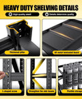 Beefy 5000 Lbs Capacity Heavy Duty Garage Shelving System With 4 Adjustable Tiers, Metal Storage Racks For Garage Basement Warehouse, 69 W x 24 D x 64 H Black, Sturdy And Versatile; black steel parts and adjustable shelf detail