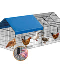 Heavy Duty Metal Chicken Coop With Cover, 86 By 40 By 39 Inches Outdoor Run Pen For Yard Poultry, Visible Locking Doors and Blue Roof