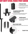 Heavy Duty Two Pack Fence Post Repair Kit Straighten Out Leaning Wooden Fences Quick With Ground Spike Anchors, sturdy steel post anchor with spikes.