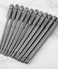Tough As Nails 11 Piece Security Torx Bit Set featuring quarter inch hex shank magnetic drivers, made of S2 steel.