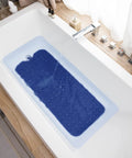 Extra Long Non Slip Bath Mat 39 X 16 Inch Machine Washable Shower Rug With Heavy Suction Cups And Fast Drain Holes Navy Blue in bathtub.