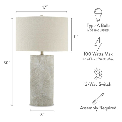 30 Inch Contemporary Ceramic Table Lamp With Dope Brown Ivory Resin Base And Ivory Whitewash Finish.